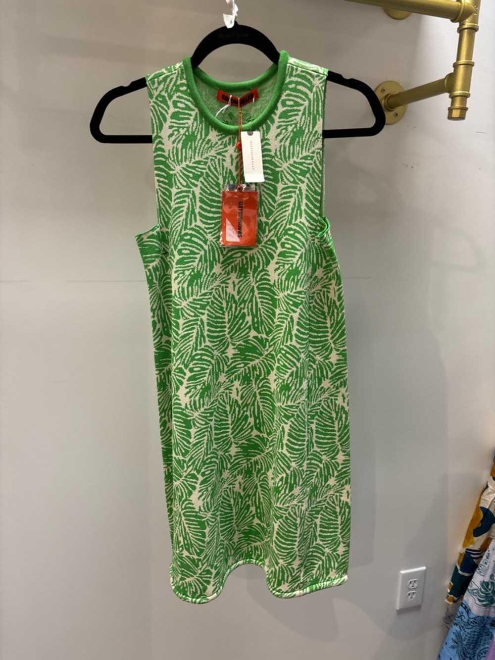 Simon Miller Green and White Leaf-Print Midi Dress - Picture 5 of 8